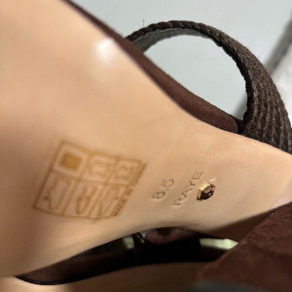 Raye Lula Brown Suede Jute Double Strap Square Toe Pyramid Heel Sandals NWOB - Picture 7 of 8